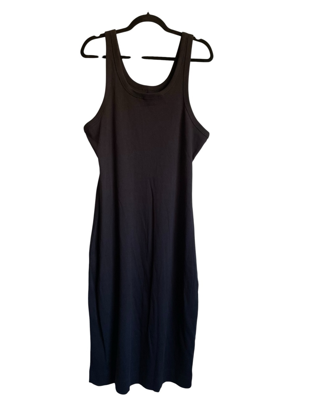 Everlane The Ribbed Tank Dress Black Cotton Blend Midi Scoop Neck NWT - Picture 2 of 7